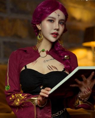 MMlive - Ai You Wu trong bộ bikini ren đen huyền bí 6 bộ tóc hồng tím huyền bí với cách tạo dáng sang chảnh